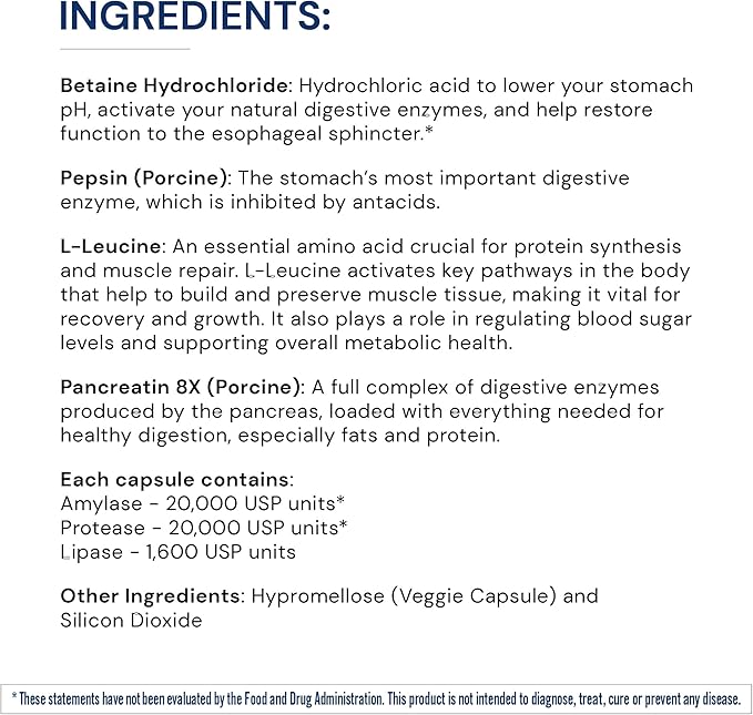 BodyHealth Digestive Enzymes Full Spectrum Digestive Support (180 caps), Betaine, Pepsin, Pancreatin BPP Loaded with Enzymes and Probiotics, Relief for Stomach Bloating, Heartburn, Gas, Constipation