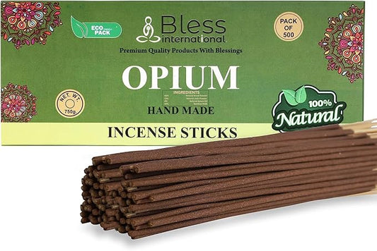 Bless-Opium 100%-Natural-Handmade-Hand-Dipped-Incense-Sticks Organic-Chemicals-Charcoal-Free Purification-Relaxation-Positivity-Yoga-Meditation Best-Woods-Scent (500 Sticks(26 OZ))