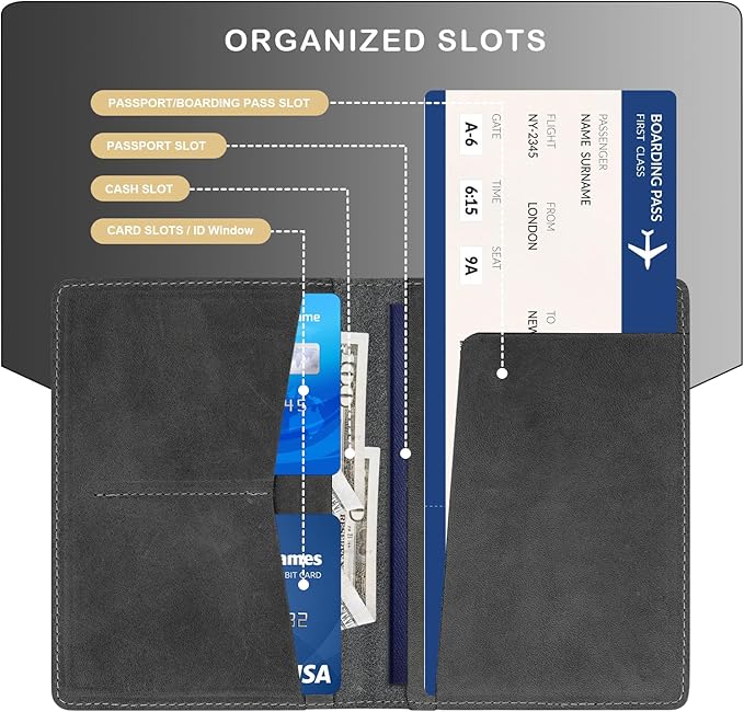 Real Leather Passport Holder for Men and Women Travel, Handmade Passport Wallet, Passport Cover Case, Travel Must Haves Travel Essentials Accessories Birthday Gifts (Crazy Horse, Gray)