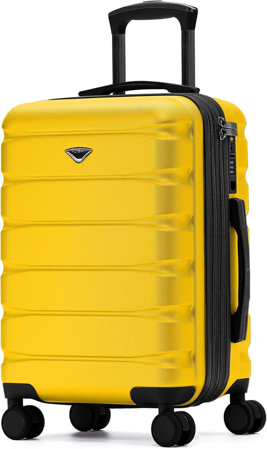 Carry On Suitcase Hardside Built In TSA Lock & USB Port Silent Double Spinner Wheels Maximum Overhead Carry-On Bag For American & United Approved Airlines( 22x14x9" ,Yellow )
