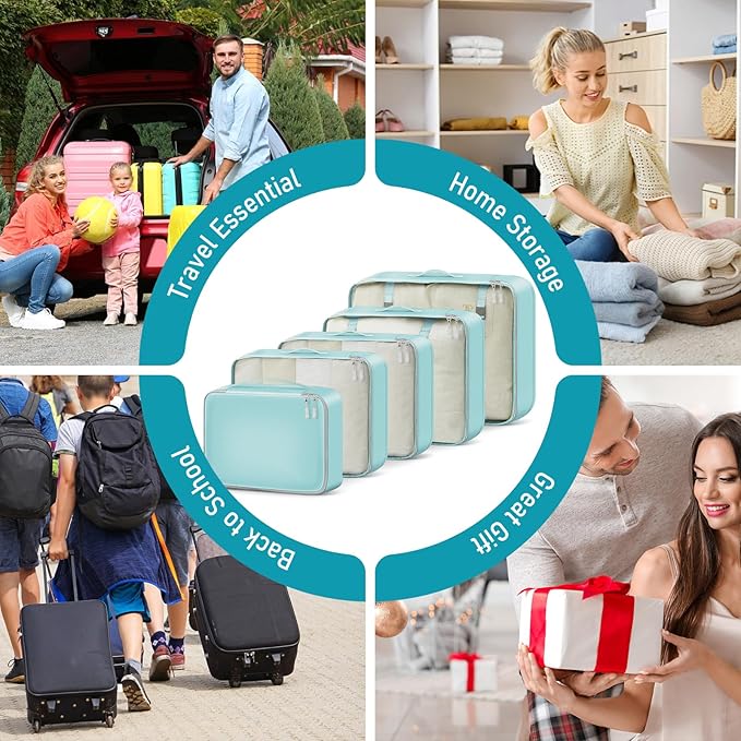 4-Piece Packing Cube Set - Lightweight Luggage Organizers for Travel, Vacation and Suitcases - Durable Accessories with Compression