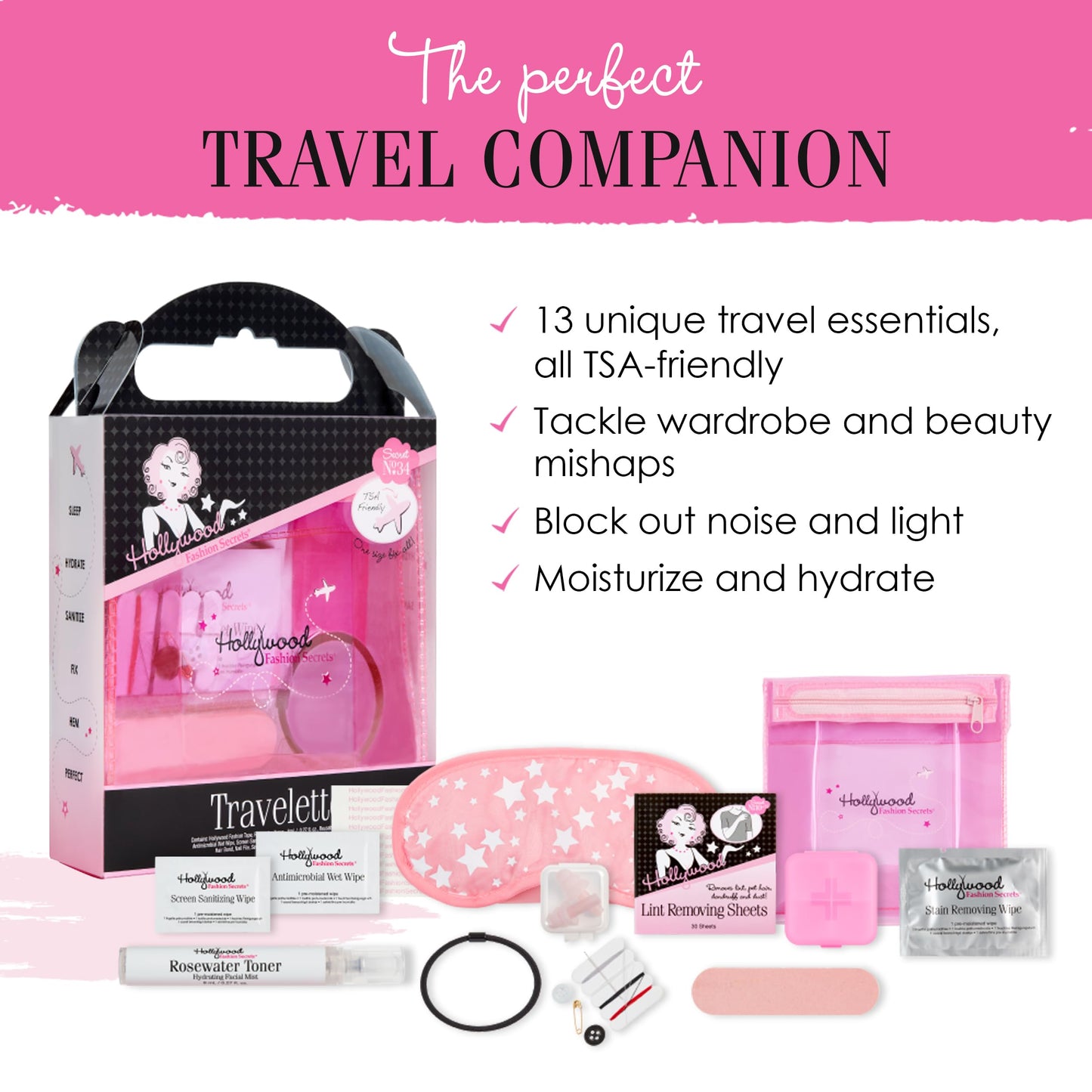 Hollywood Fashion Secrets Travelette Kit, Stay Prepared With Essential Travel Sized Beauty Items, Portable 13 Piece Set