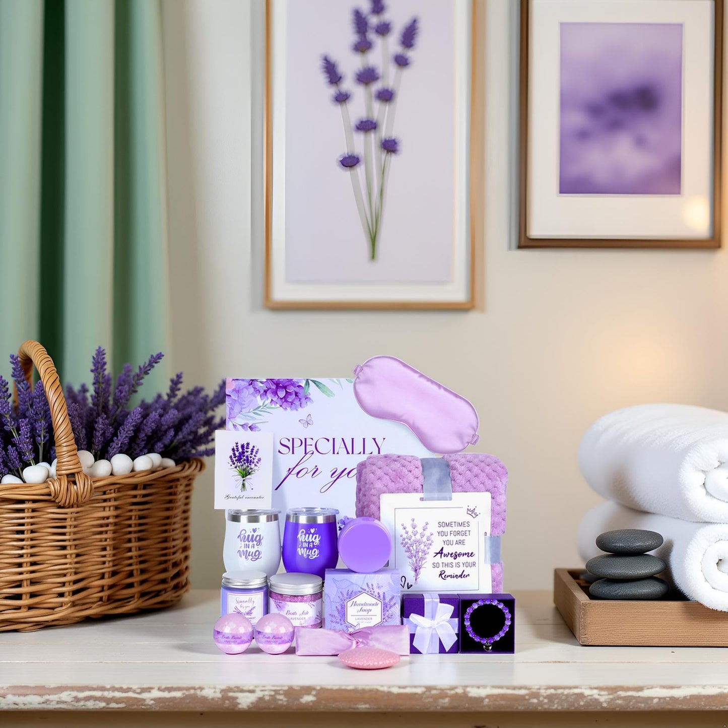 Lavender Get Well Soon Gifts for Women After Surgery,Birthday Gift Boxes For Women,12Pcs Self Care Package,Thinking of You Gift Basket,Relaxing Spa Gift For Her, Mom,Wife, Sister,Best Friend,Christmas