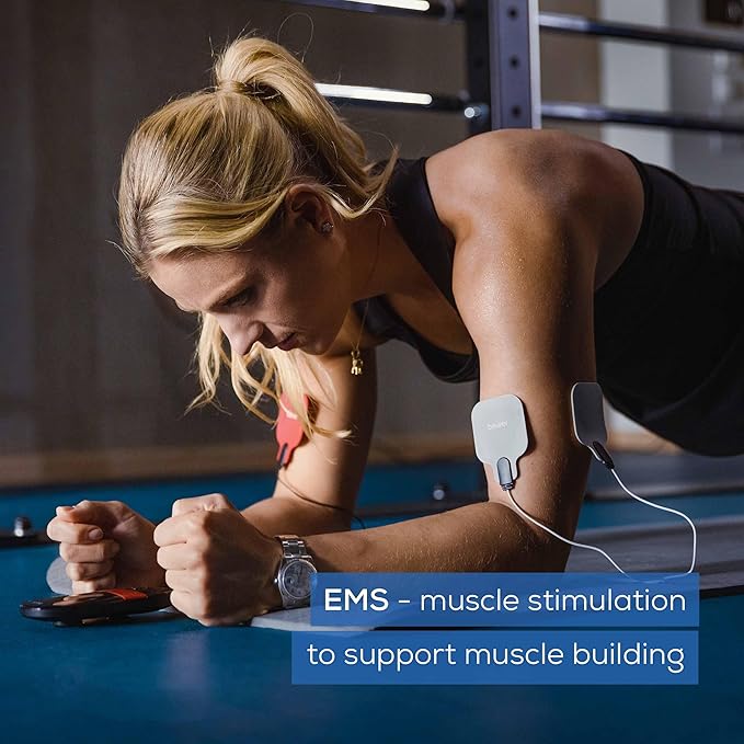 Beurer EM59 Digital 3-in-1 TENS, EMS & Heat Therapy Device for Pain Relief and Massage, Muscle Stimulator with 2 Adjustable Channels, 64 Applications, Timer Function