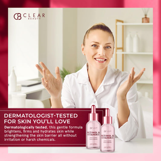 Clear Beauty Retinol & Vitamin E Facial Serum – Dermatologist-Tested, Anti-Aging, Hydrating & Revitalizing Korean Skincare – Vegan, Clean Beauty, Cruelty-Free, Sulfate-Free, Non-GMO – 1.69 fl. oz.