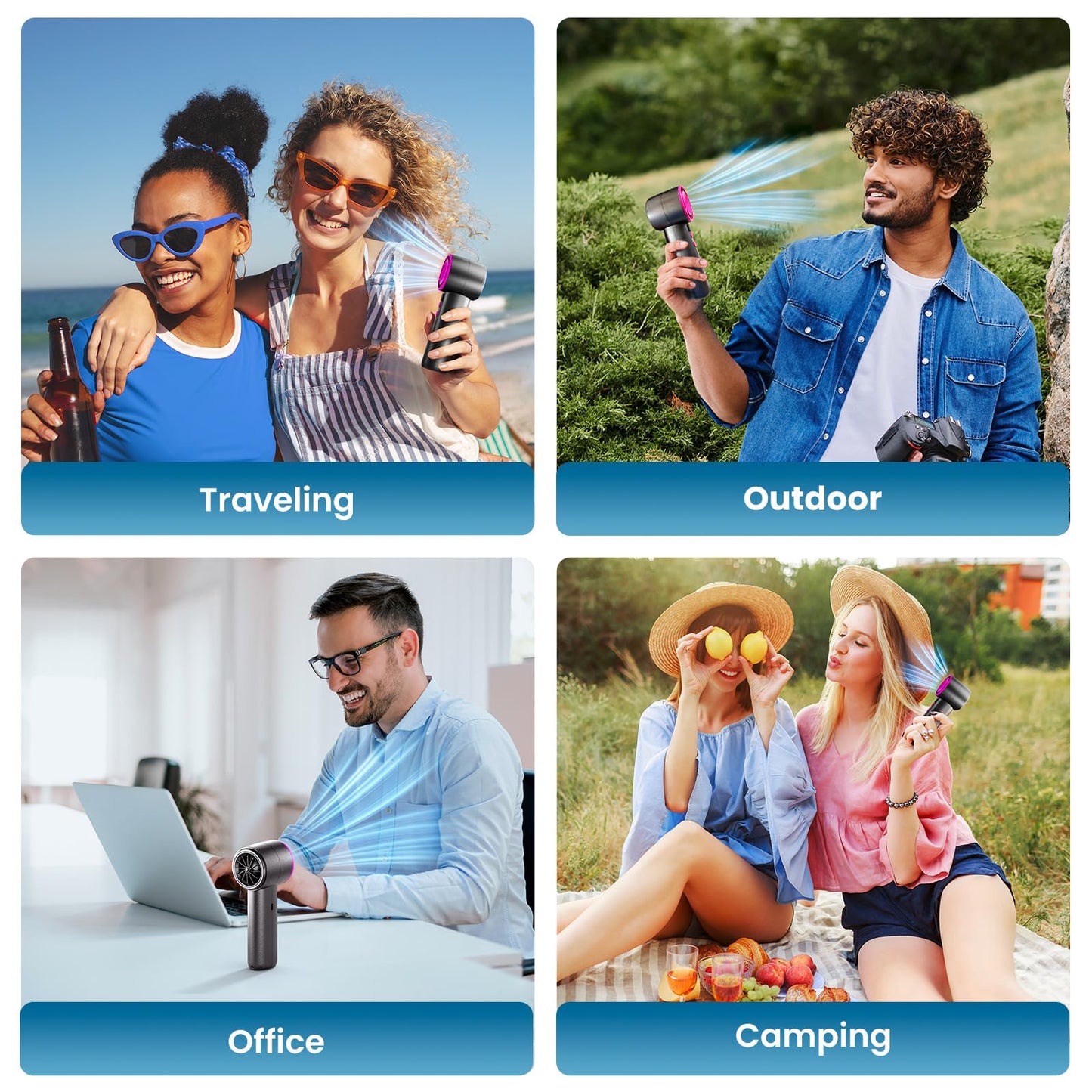 BURLAN Quickly Cooling Mini Fan [13-30 Working Hours], Portable, Rechargeable with USB, Pocket Hand Fan for Makeup, Travel, Camping, Outdoor (Black)