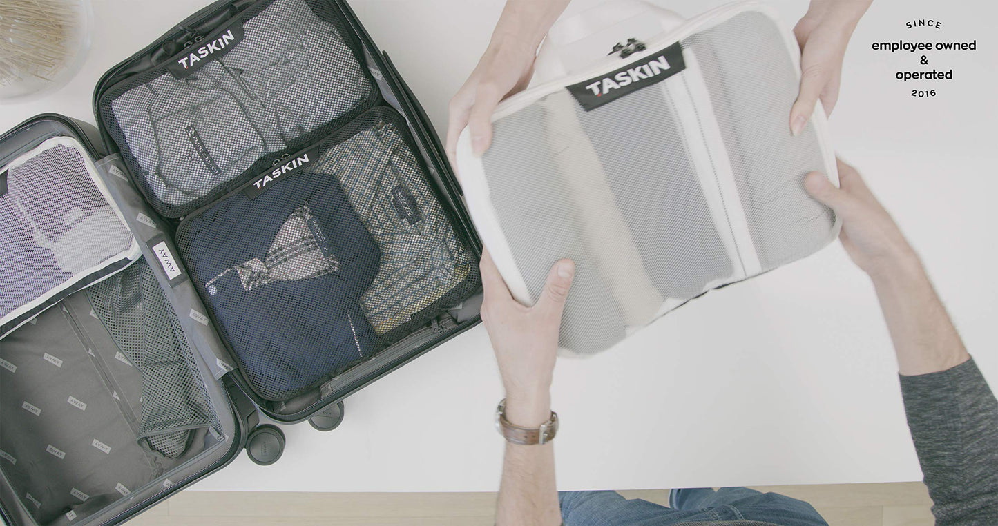 Taskin Compression Packing Cubes | Separate Clean & Dirty Compartments w/Flexible Separator | YKK Zippers | | Set of 2 (2XL)