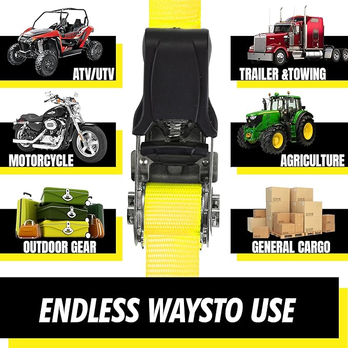 Cartman Ratchet Tie Down, 8Pk 15Ft, 500Lbs Load Cap/ 1500Lbs Break Strength, Cargo Straps for Moving Appliances, Lawn Equipment, Motorcycle in a Truck, with Carry Bag