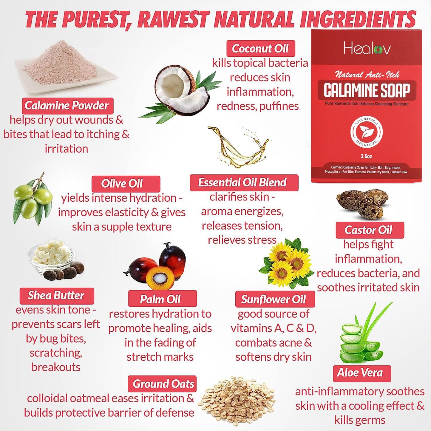 Calamine Soap Bar for Itching – All Natural Instant Itch Relief – Calming Calamine Soap for Itchy Skin, Insect Bite, Eczema, Ivy Rash, Chicken Pox – Pure Raw Anti-Itch Defense Cleansing Skincare