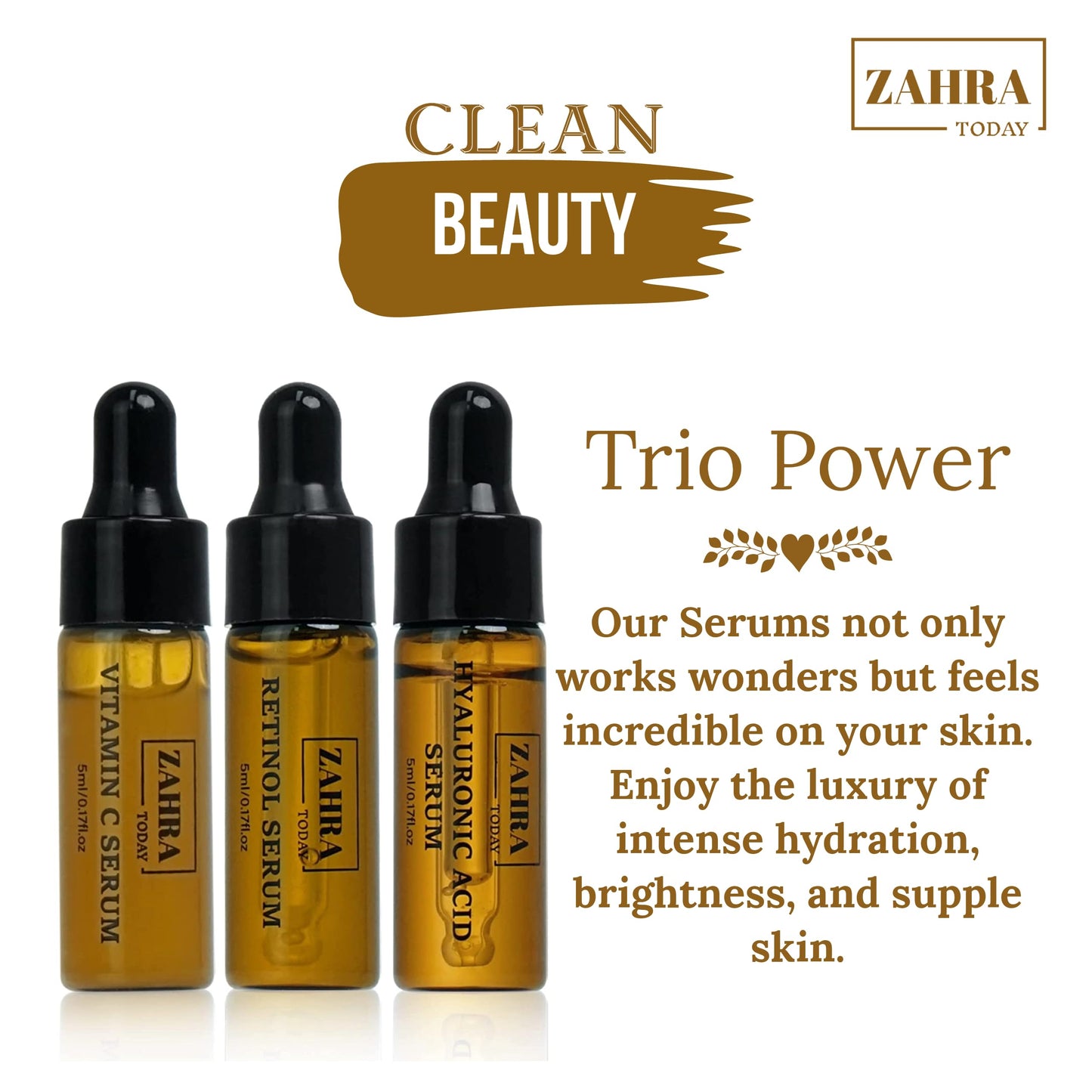 ZAHRA Today's Lavish Trio Face Serum Travel Pack - Hyaluronic Acid, Vitamin C & Retinol - Combat Aging, Dark Spots & Wrinkles (3 Vials, 0.17 Fl Oz Each)