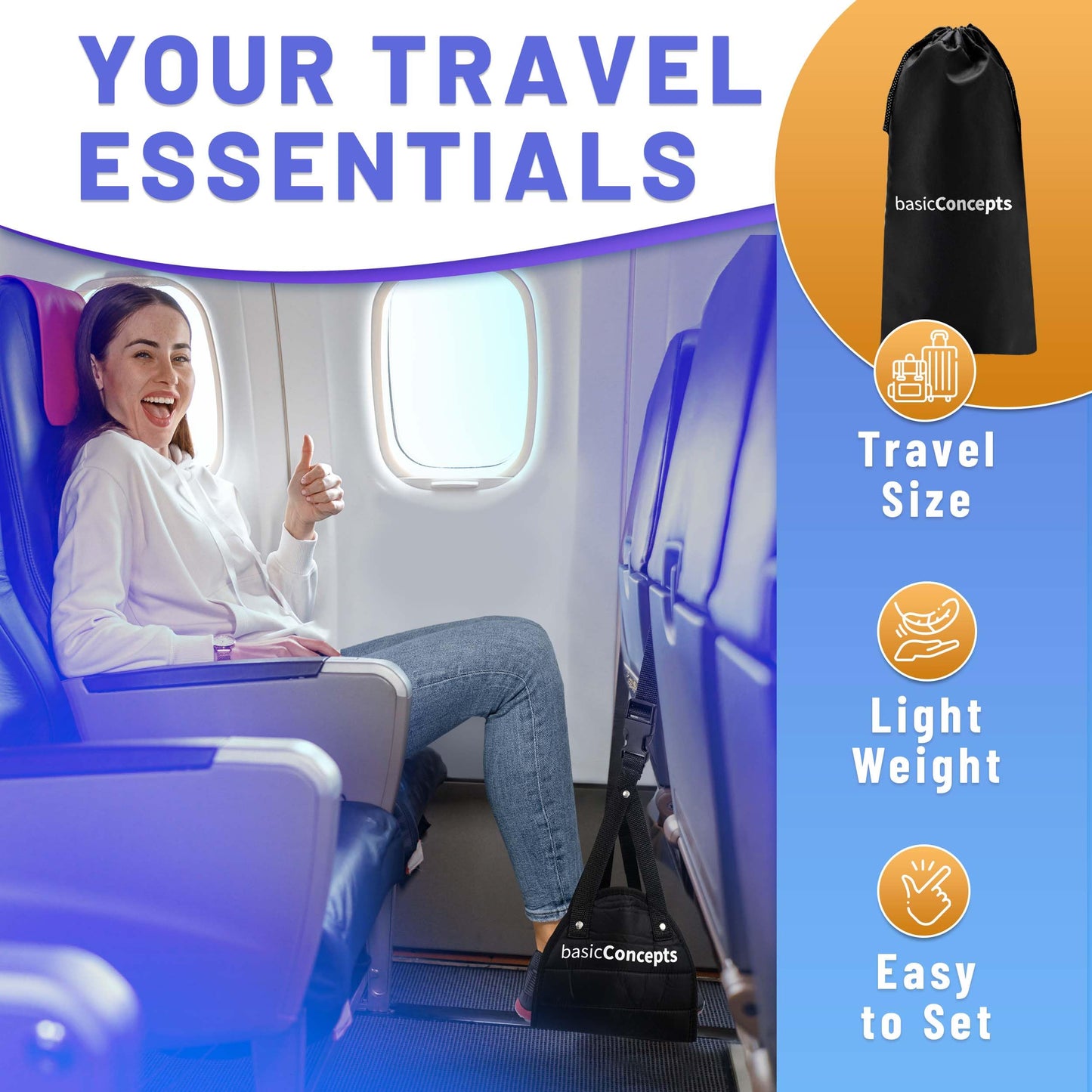 Airplane Foot Rest (Travel Comfortably), Perfect Foot Hammock Airplane or Plane Travel Essentials to Relax Your Feet - Airplane Travel Essentials, Long Flight Essentials, Airplane Foot Hammock