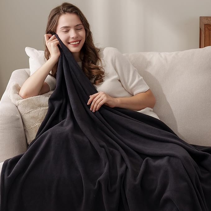 Berkshire Blanket Microfleece Throw Size Bed Throw Blanket Black, Lightweight Soft Breathable Plush Micro Fleece Throw Blanket for Travel, Bed and Couch, 50x60 Inches