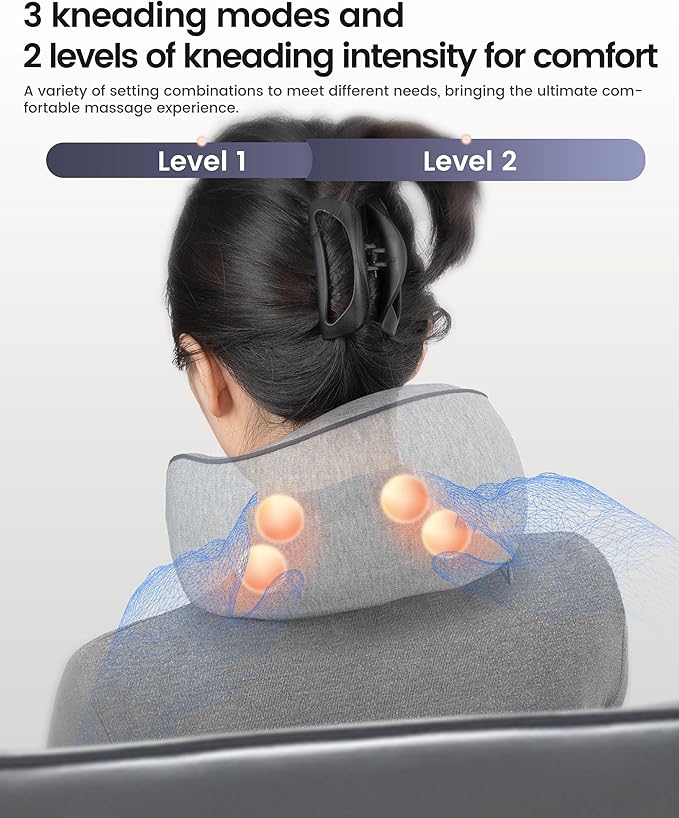 CILI Cordless Neck Massager Pillow with Heat, Shiatsu Neck Massager for Pain Relief Deep Tissue,Heated Massage Pillow for Travel,3 Adjustable Intensity,Gifts for Women Men Mom Dad
