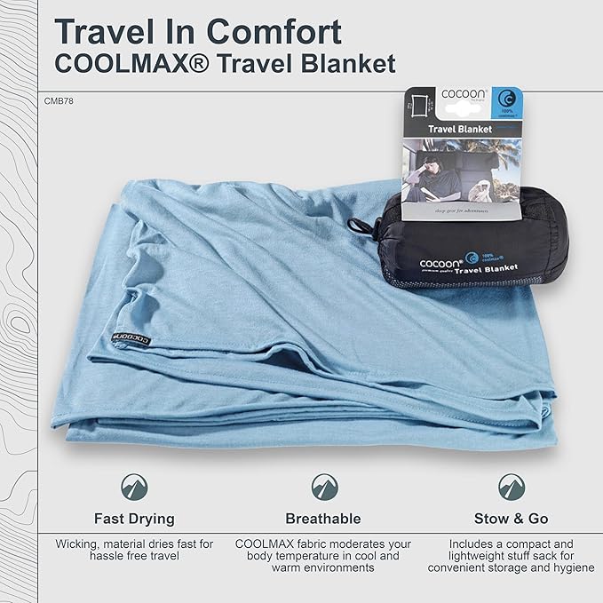 cocoon - Coolmax Travel Blanket | Compact Throw Blanket for Camping and Hiking | Fits in Backpack | Attaches to Luggage | Travel Essential | Fast Drying (Regular 70" x 55")
