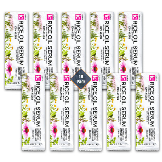 Fantasia Rice Oil Hair Serum Travel Set - 10 Pk Bundle with 0.17 oz Rice Oil Repair Packets | Travel Friendly Damaged Hair Repair Serum Mini Packets