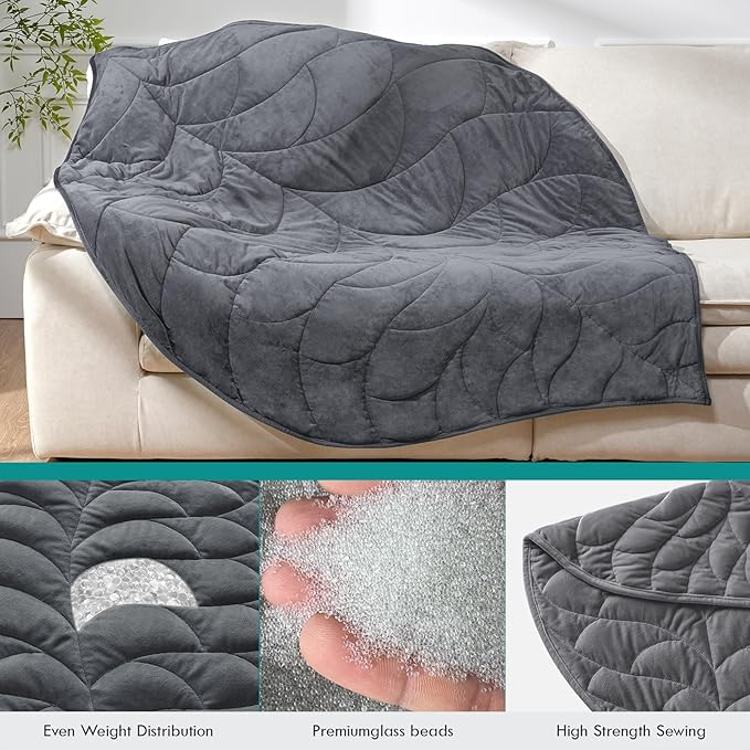 Kaisa Weighted Blanket for Adults (10 lbs, 60" x 78"), Soft Heavy Blanket Machine Washable, Queen Size Weighted Blankets with Glass Beads for Stress Relief and Sleep Promotion,Grey