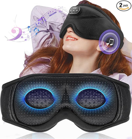 TOPOINT Sleep Mask with Bluetooth Headphones Wireless, 3D Eye Mask for Sleep Headphones with White Noise, Light Blocking, Timer, 15 Hours for Women Men, Travel, Meditation, Nap, CPAP Users (2 Pack)