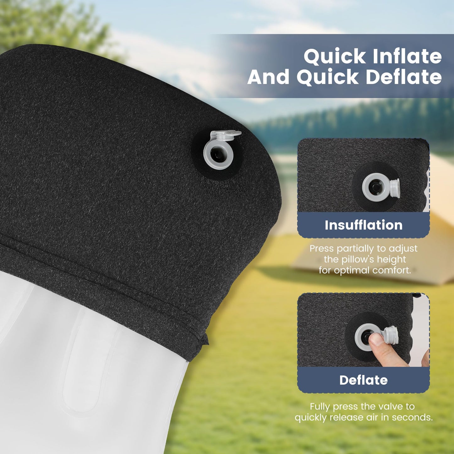 UWILLION Camping Pillow with Removable Cover - Ultralight Inflatable Pillow for Camping Lightweight, Ergonomic and Washable for Camping, Hiking, and Travel Gray