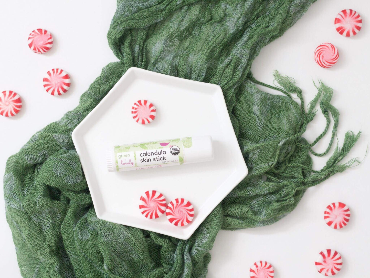 Green + Lovely Calendula Skin Stick Organic Lotion Sticks Moisturizing Balm Ointment Salve Multipurpose Hand Cream Body Bar, 0.5 oz., Minty Peppermint (1 Tube)