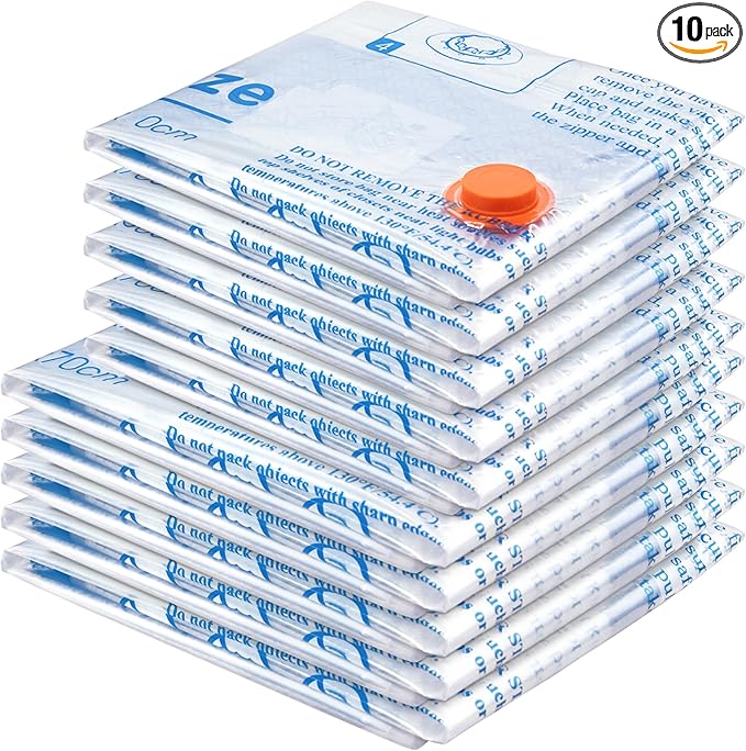 Vacuum Storage Bags 10 Combo (5 Jumbo/5 Large), Plastic Packaging Bags,Space Saver Bags for Clothes, Pillows, Comforters, Blankets, Bedding