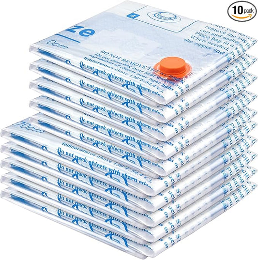 Vacuum Storage Bags 10 Combo (5 Jumbo/5 Large), Plastic Packaging Bags,Space Saver Bags for Clothes, Pillows, Comforters, Blankets, Bedding
