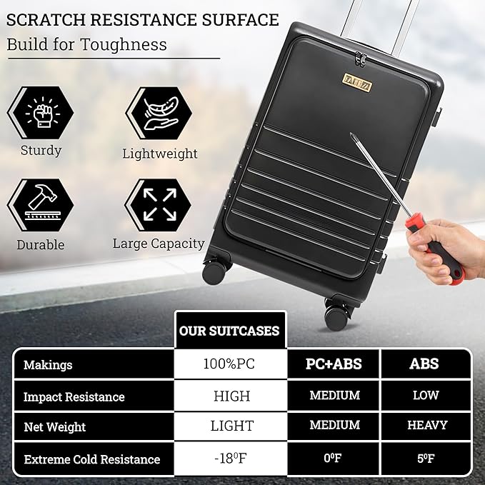 20 Inch Hardside Carry On Luggage with Spinner Wheels, Airline Approved 22x14x9 Carry-On Luggage with Front Pocket (Black)