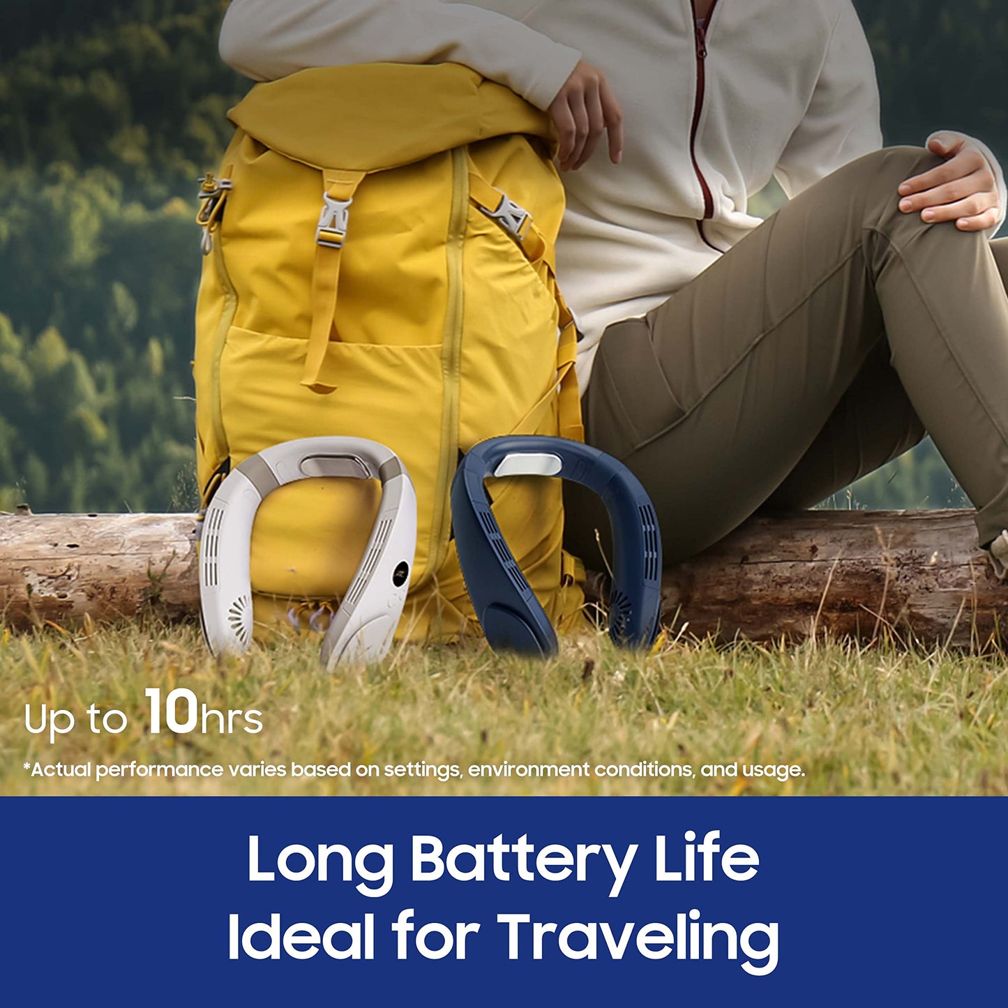 HomePlus Cooling Neck Fan, 2-in-1 Neck Air Conditioner Portable Rechargeable, Wearable Personal Fan, 4400mAh Large Battery, Ergonomic Design, Navy Blue