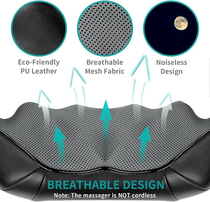 Nekteck Cordless Shiatsu Neck and Back Massager with Soothing Heat, Rechargeable Electric Deep Tissue 3D Kneading Massage Pillow for Shoulder Leg Body Muscle Pain Relief, 3 Speed Intensities