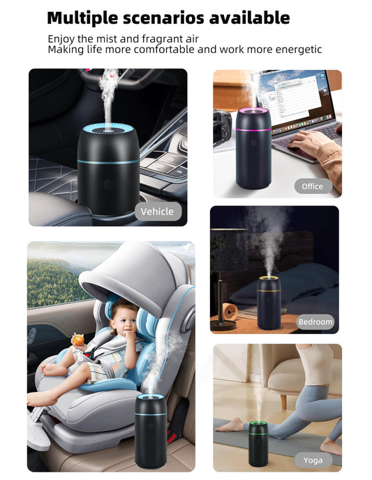 Car Diffuser for Essential Oils Portable Mini Ultrasonic Mist Humidifier 100ml USB Aromatherapy Diffuser Freshener with Colorful Lights for Small Space Home Office Bedroom (Black)
