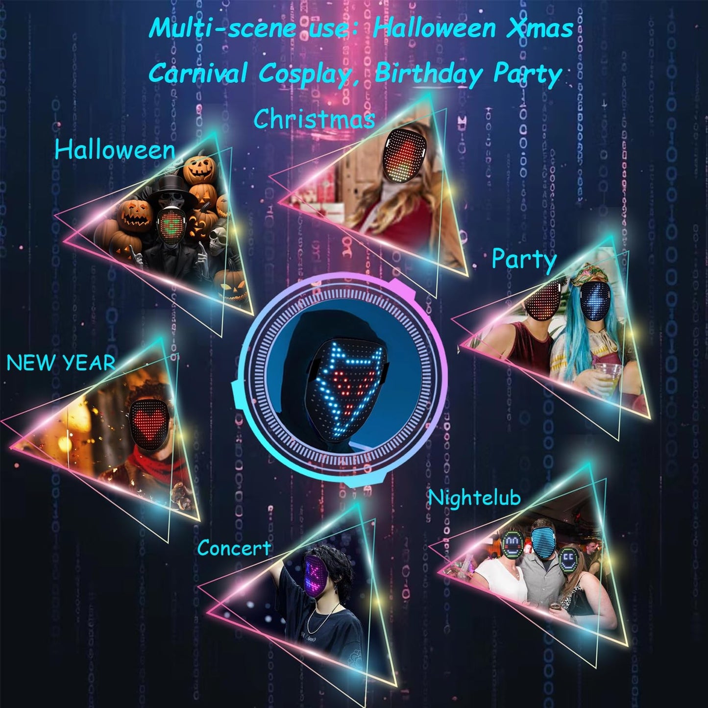 JDBMAOYE Led Mask, Lighted Up Mask with Gesture Sensing,Led Mask Costume for Halloween Costume,Masquerade,Cosplay Party