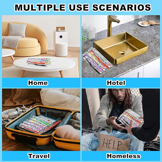 200pcs Disposable Toothbrushes with Toothpaste,Single Use Toothbrush with Toothpaste Individually Wrapped Disposable Travel Toothbrushes Kit Bulk for Homeless,Hotel,Guests(5 Colors)