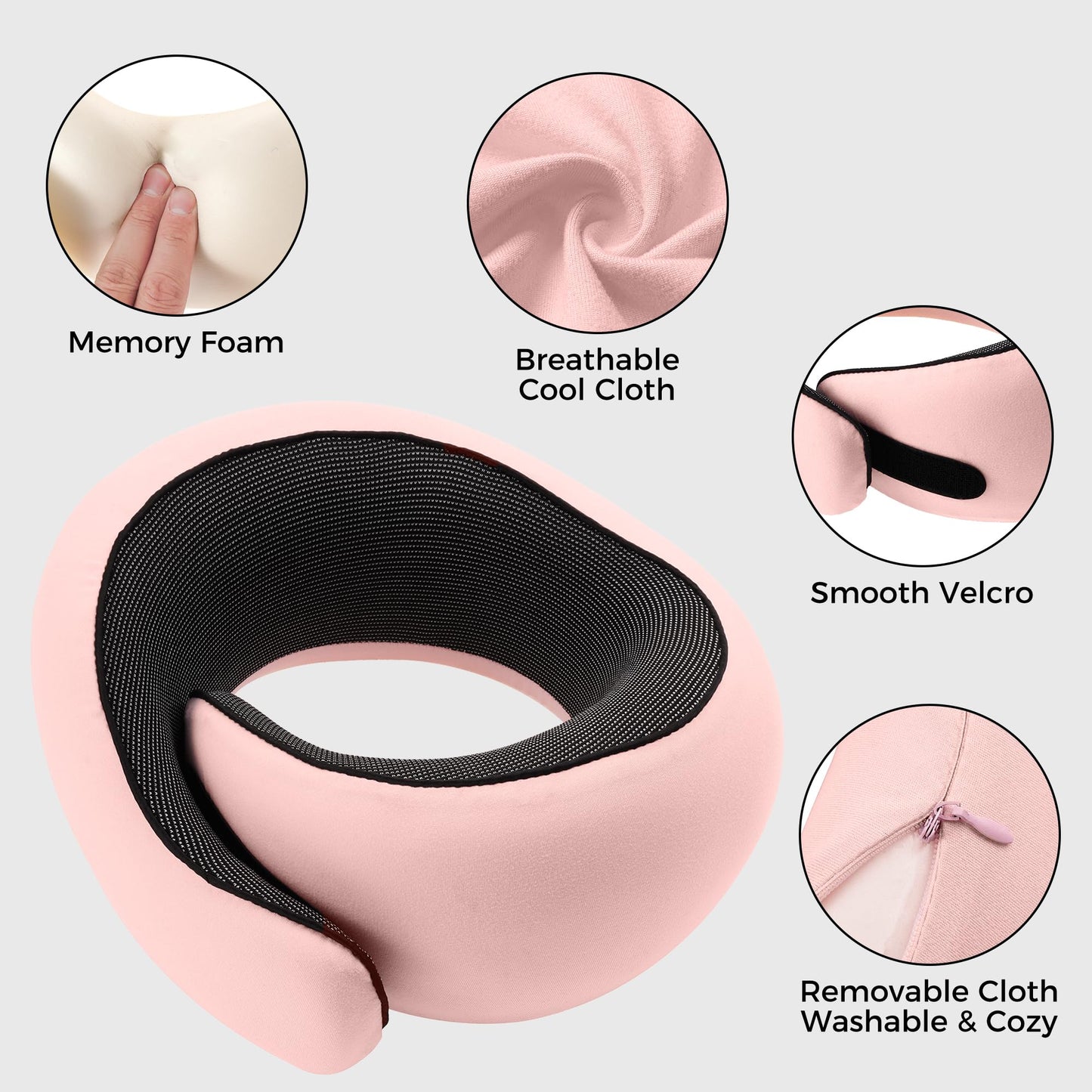 Tri-tra Travel Pillow,Travel Neck Pillows for Airplanes,Comfortable Breathable Cover,Memory Foam 360 Degree Support Stowable Pillows,Ideal Accessory for Sleeping Offices and Cars (Pink)