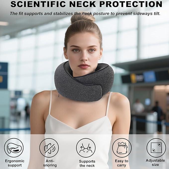 Travel Pillow,Travel Neck Pillows for Airplanes,Comfortable Breathable Cover,Memory Foam 360 Degree Support Stowable Pillows,Ideal Accessory for Sleeping Offices and Cars(Black)