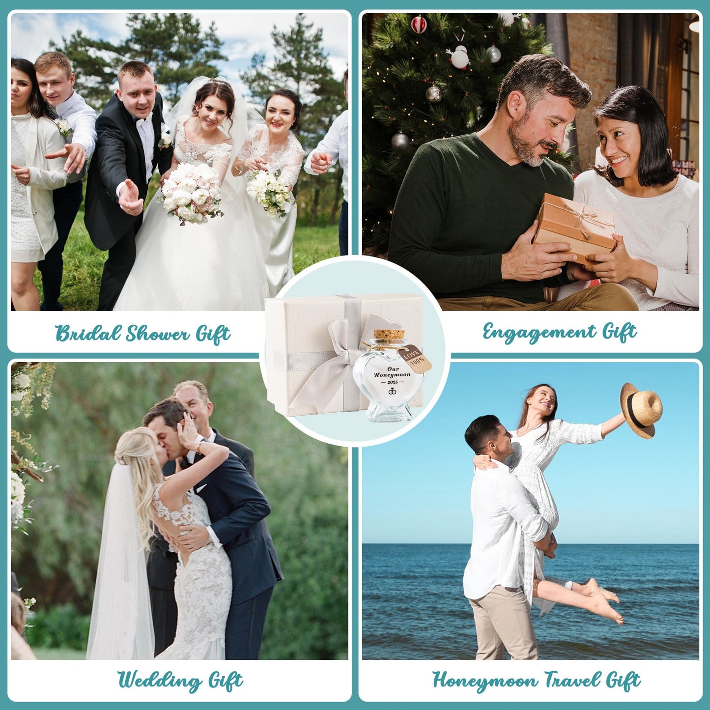 Azrra Honeymoon Sand Keepsake Jar 2025, Bridal Shower Gifts, Honeymoon Essentials for Newlywed, Engagement, Wedding Gifts for Couples 2025, Heart Shaped Jar with DIY Stickers & Gift Box