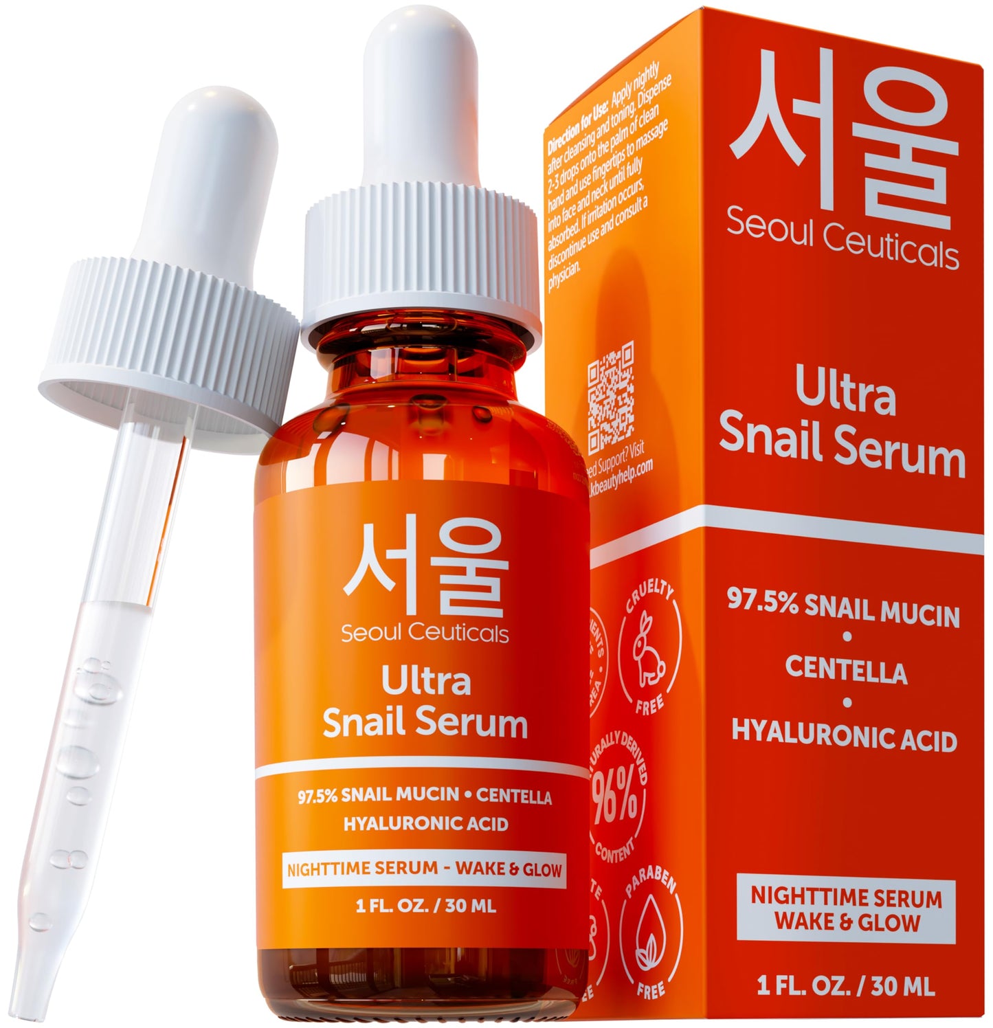 SeoulCeuticals Korean Skin Care 97.5% Snail Mucin Serum – K Beauty Skincare Anti Wrinkle Cica Night Serum Hyaluronic Acid for Face 1oz