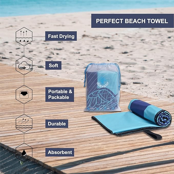 4Monster Microfiber Beach Towel Quick Dry,Super Absorbent Lightweight Travel Towel for Swimmers, Sand Free Camping Towel, Beach Towels for Pool,Swim,Water Sports,Yoga