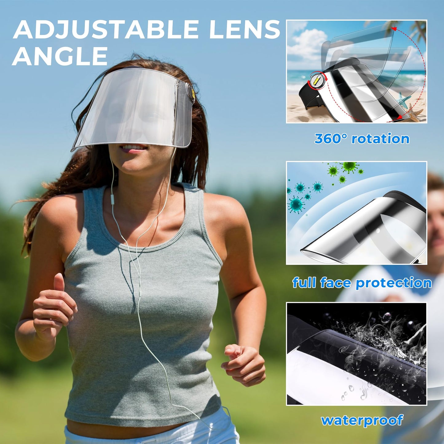 Sun Visor Hats, Sun Visors for Women with Adjustable Strap, Summer UV Blocking Sun Protection Hat, 360° Rotating Lens Visor Hats for Women Lightweight & Breathable for Golf, Travel, and Outdoor Use