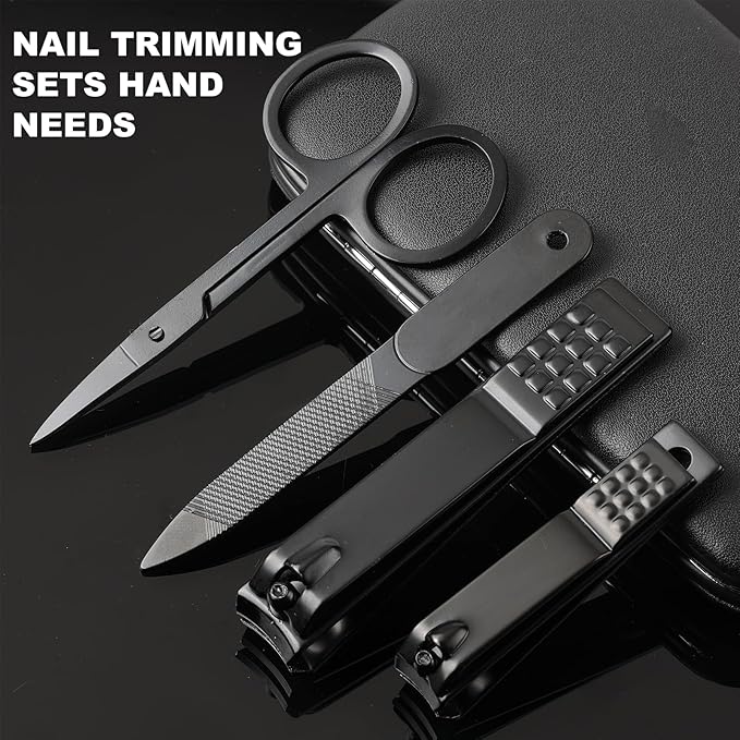 9PCS Professional Tweezers Set and Nail Clippers for Men and Women, Stainless Steel Tweezers No Gaps with Leather Travel Case