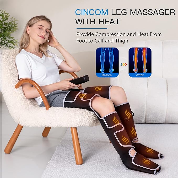 CINCOM Leg Massager with Heat and Compression, 3-in-1 Foot Calf & Thigh Massager for Circulation and Pain Relief Helpful for Lymphedema Edema Restless and Relaxation FSA - HSA
