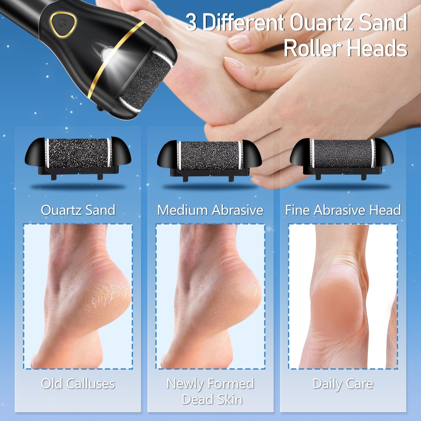 Jamestry Callus Remover for Feet, Electric Foot Callus Remover Waterproof with 3 Rollers 2 Speed Battery Display,17 in1 Rechargeable Foot File Pedicure Kits for Dead Hard Cracked Dry Skin