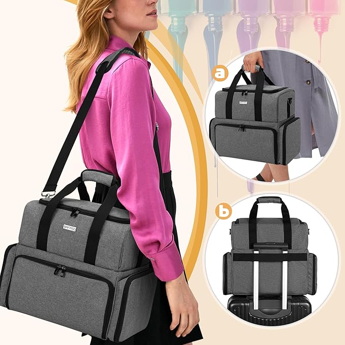 BAFASO Nail Polish Organizer Holds 80 Bottles (15ml - 0.5 fl.oz) and a UV Nail Lamp, Nail Polish Case with 2 Removable Pouches and Manicure Tools Storage Sections (Patented), Gray