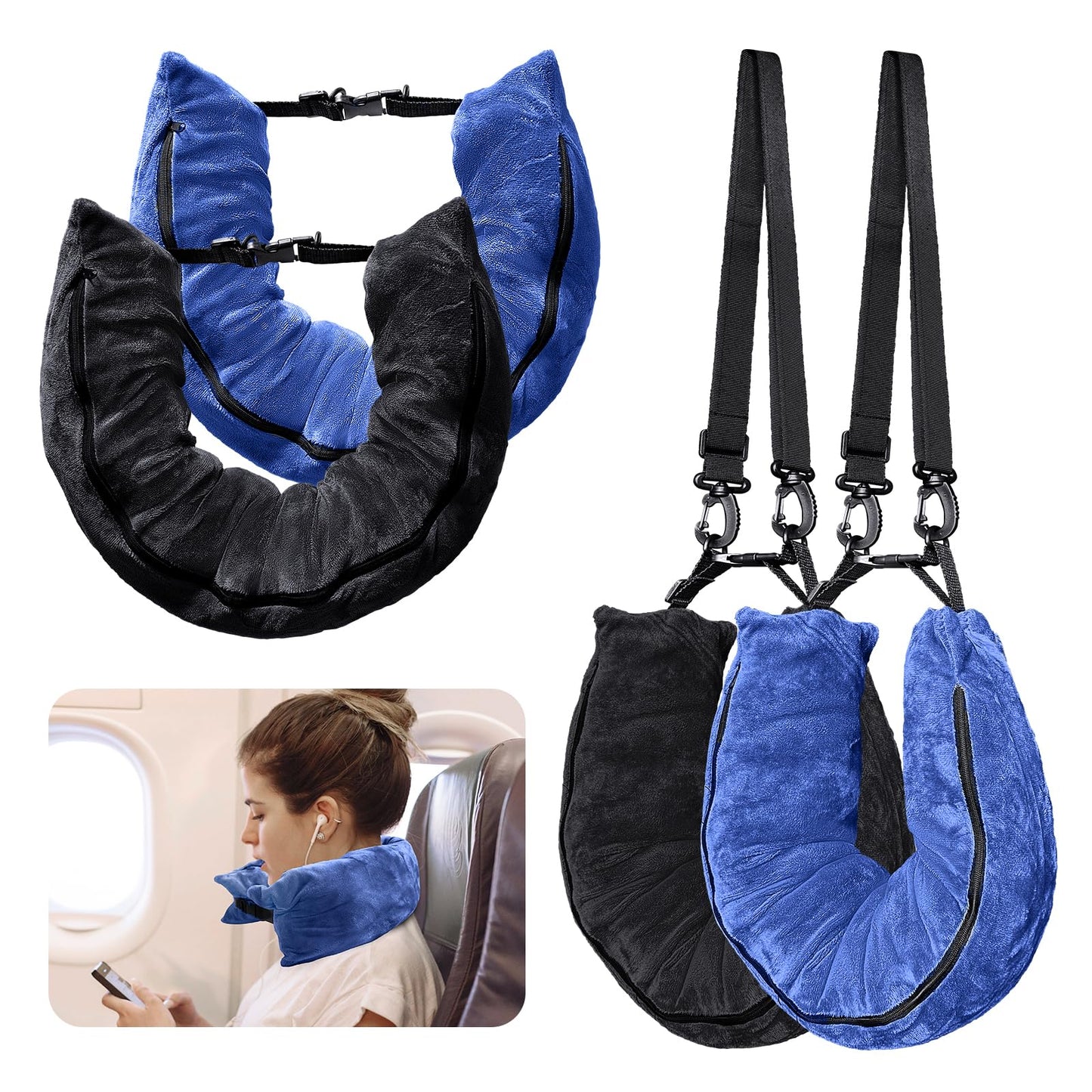Eppyyo 2Pack Stuffable Travel Pillow for Extra Luggage, Velvet Travel Neck Pillow with Adjustable Neck Size, Fits About 6 T-Shirts Travel Essentials Multifunctional Sleeping Rest Cushion(Blue)