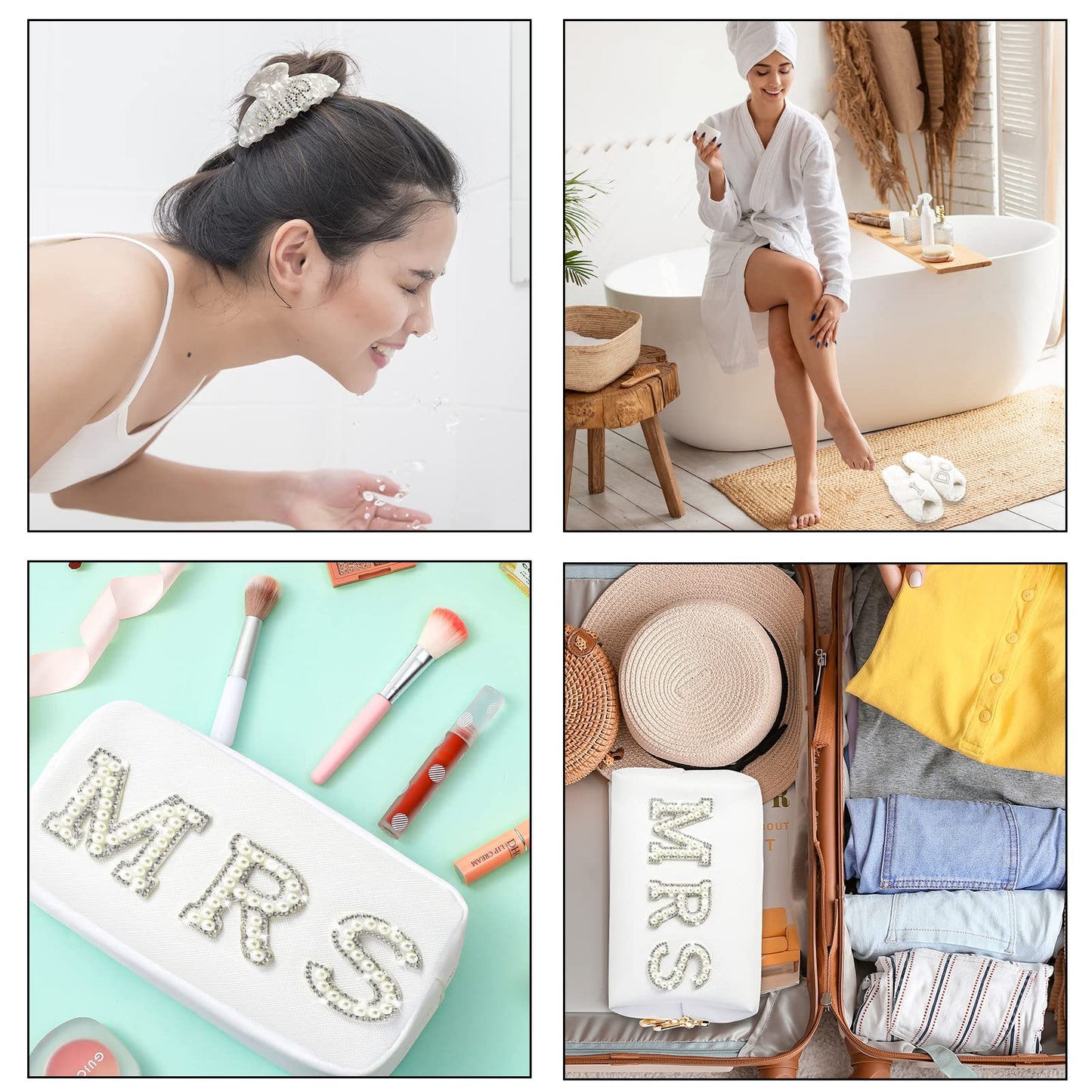 Tkifoda Bride To Be Gift Set Bride Makeup Bag I Do Bride Slippers Bride Robe Bride Hair Clip Bride Gifts Wedding Gifts (Slippers+Makeup Bag+Clip)