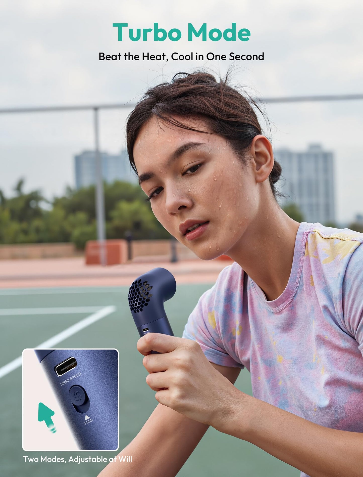 Aecooly Portable Handheld Fan, Powerful Turbo Air Tube Fan, 19000 RPM High Speed Aero Pro, 15H Max Cooling Time, 6 Speeds Aluminum Case, Mini Pocket Design, for Travel Beach Outdoor Activities -Blue