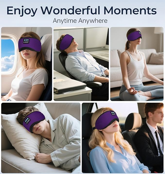 LC-dolida Bluetooth Sleep Mask with White Noise，Sleep Headphones,Bluetooth Wireless Music Eye Mask, Ideal for Travel, Night Work, Napping, Side Sleeping and Office Use for Both Men and Women(Purple)