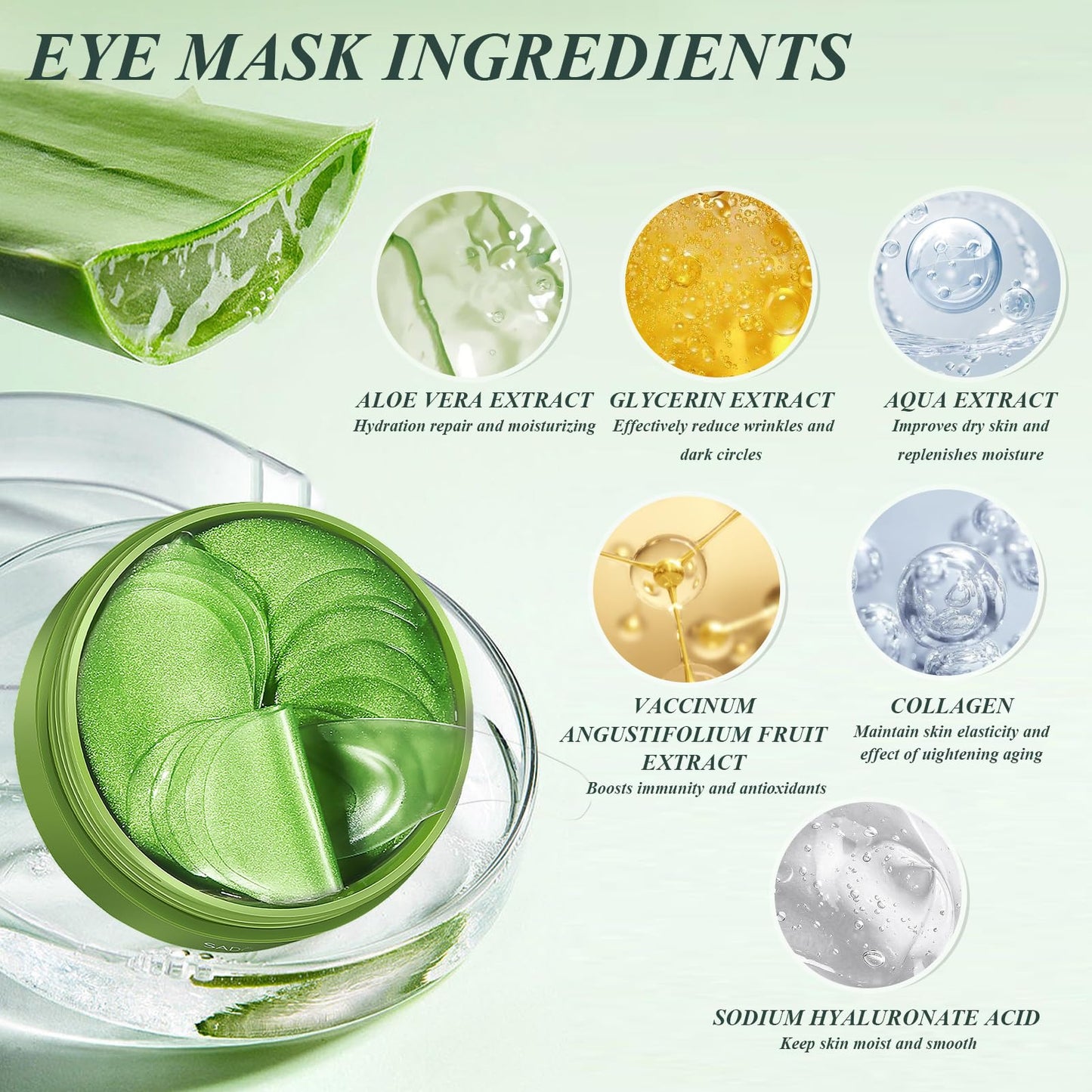 Under Eye Patches for Puffy Eyes and Dark Circles – 60 PCS Aloe Vera Under Eye Mask with Pure Natural Extracts to Combat Puffiness, Fine Lines, Wrinkles, and Bags