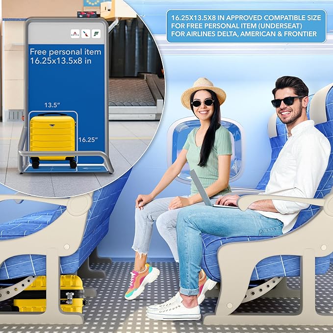 Carry On Suitcase Hardside TSA Lock & USB Port Silent Double Spinner Wheels Maximum Underseat Carry-On Bag For Virgin & South West Approved Airlines( 16.25x13.5x8" ,Yellow )