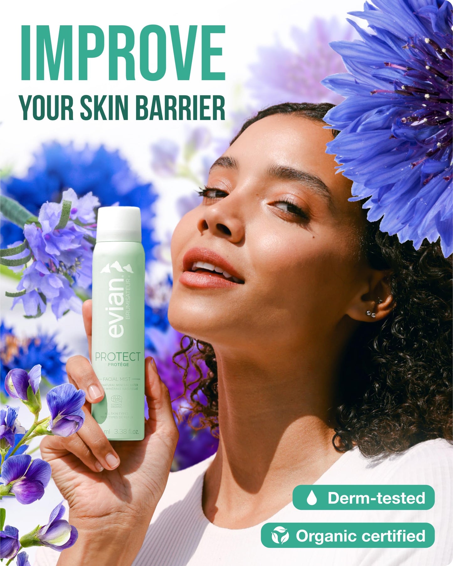 Evian Protect Facial Mist - Hydrating Mineral Water Face Spray with Aloe & Natural Extracts - Cooling Toner Mist for Face & Skin - Refreshing Facial Spray to Hydrate and Support Skin Barrier