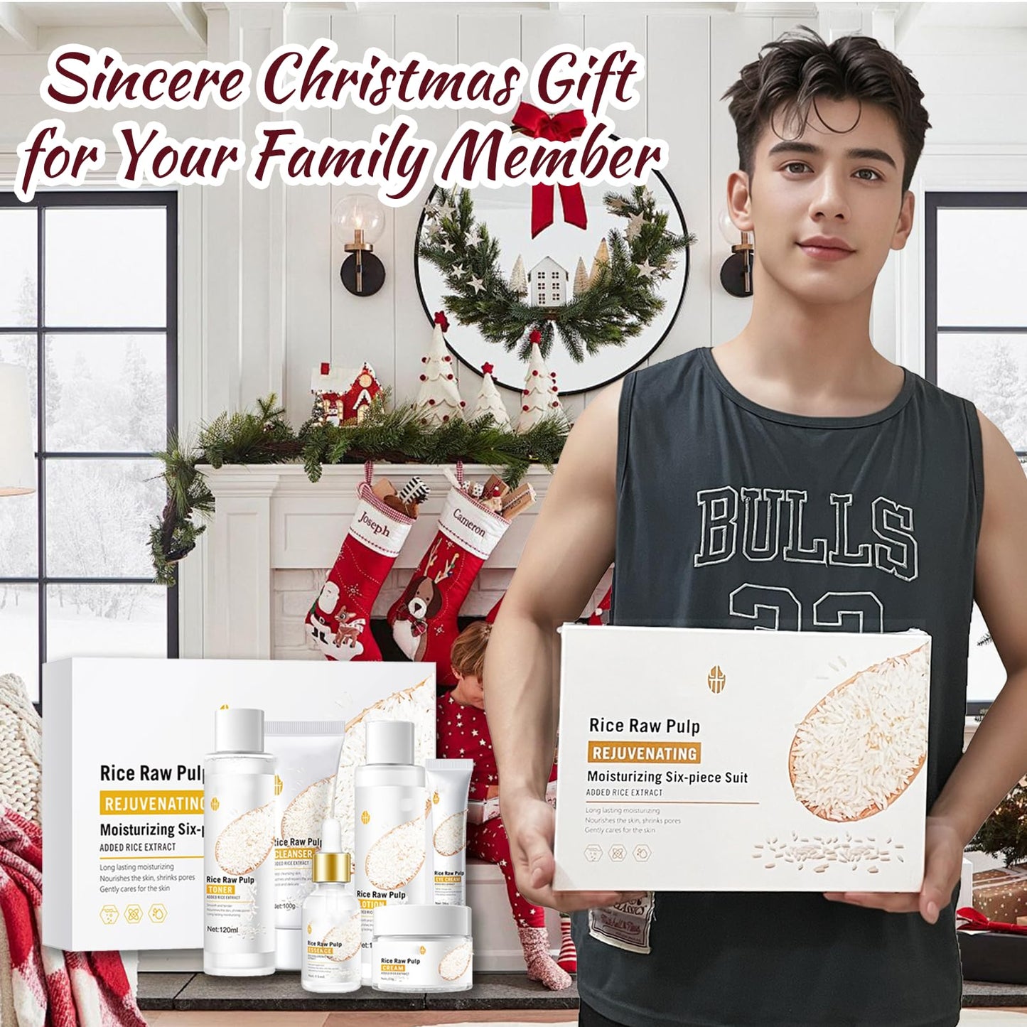 Skincare Set, Rice Raw Pulp Korean Skin Care Sets & Kits for Women Teenage Girls Gifts with Cleanser Toner Eye Cream Essence Emulsion Face Cream Gift Set for Hydrating Skin (6pcs)