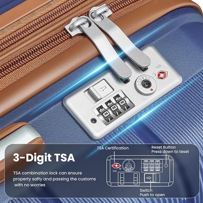 4-Piece Luggage Set with Double Spinner Wheels, Expandable Hardside Suitcases with TSA Lock (14/20/24/28), Durable PP Material Hardshell Travel Luggage for Men and Women (Blue)